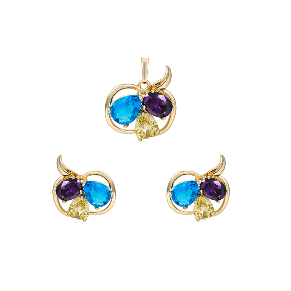 Set din Aliaj Placat cu Aur cu Cristal Albastru Emporia® și Cristal Alb Emporia® ( Cercei+Pandantiv ) 1 