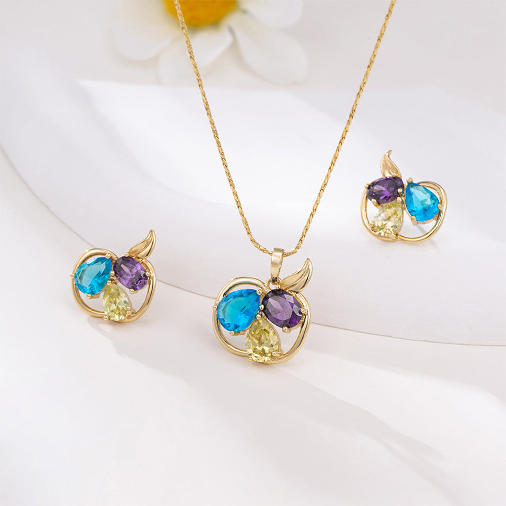 Set din Aliaj Placat cu Aur cu Cristal Albastru Emporia® și Cristal Alb Emporia® ( Cercei+Pandantiv ) 4 