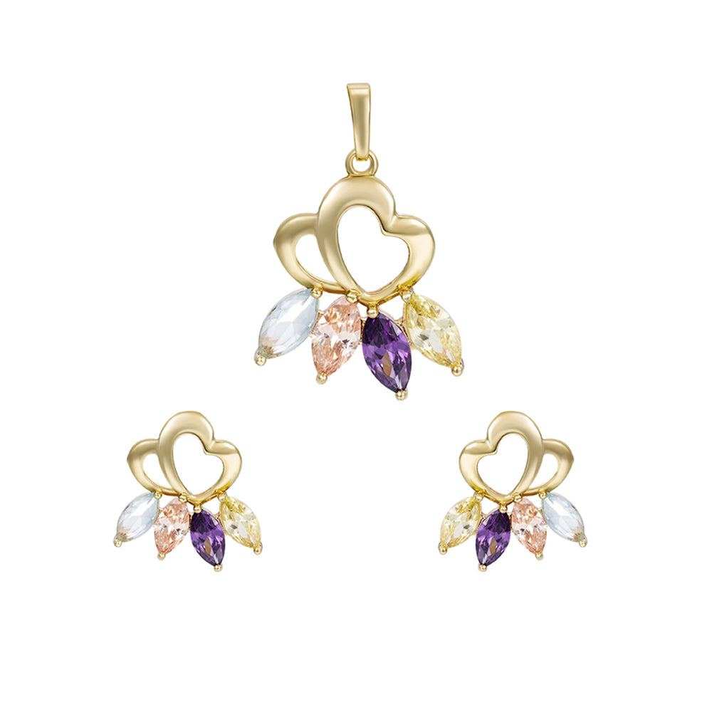 Set din Aliaj Placat cu Aur cu Cristal Violet Emporia® și Cristal Alb Emporia® ( Cercei+Pandantiv )