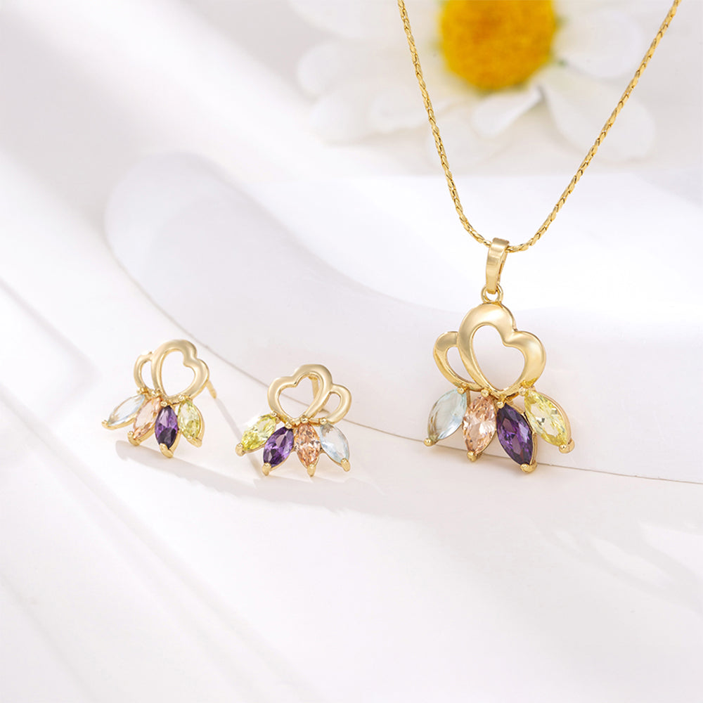 Set din Aliaj Placat cu Aur cu Cristal Violet Emporia® și Cristal Alb Emporia® ( Cercei+Pandantiv ) 4 