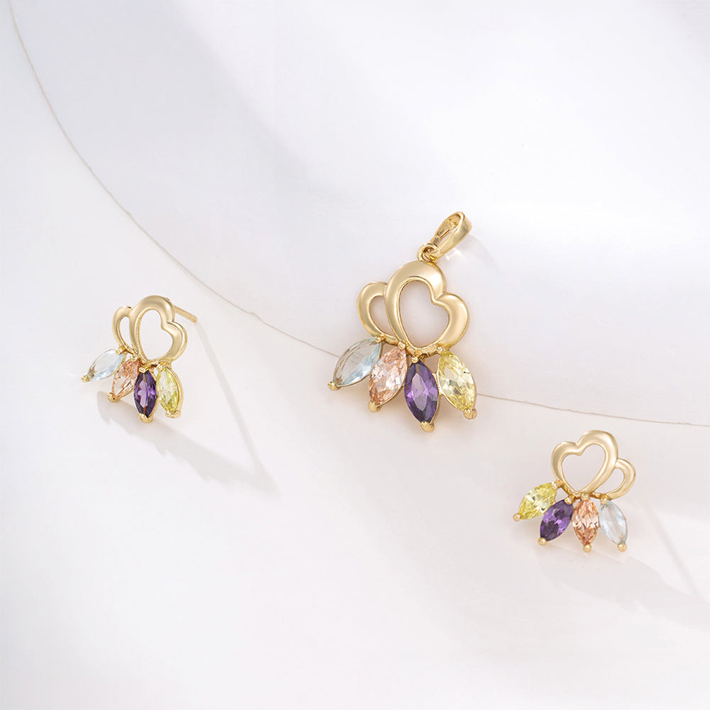 Set din Aliaj Placat cu Aur cu Cristal Violet Emporia® și Cristal Alb Emporia® ( Cercei+Pandantiv )