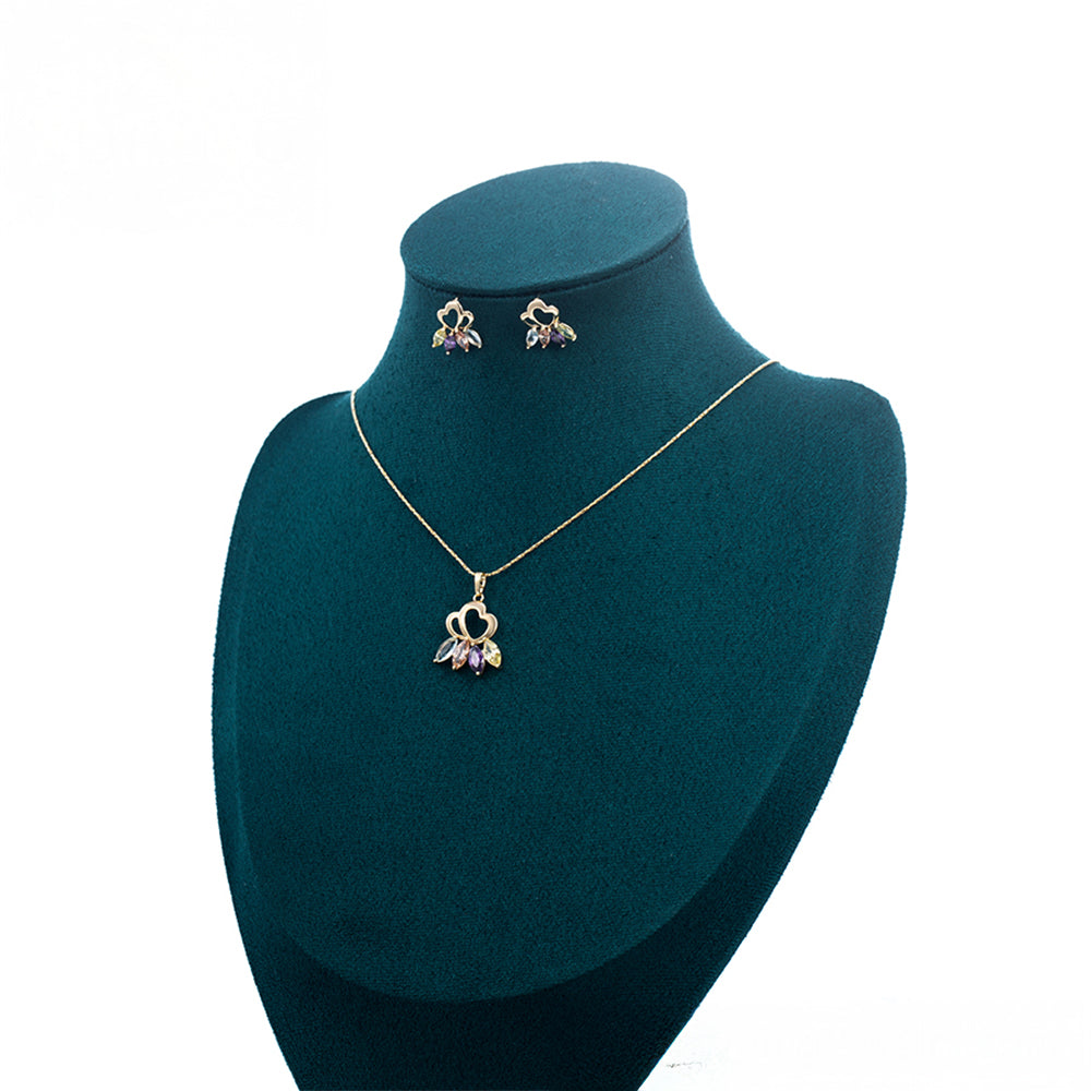 Set din Aliaj Placat cu Aur cu Cristal Violet Emporia® și Cristal Alb Emporia® ( Cercei+Pandantiv ) 8 
