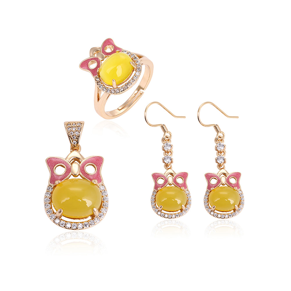 Set din Aliaj Placat cu Aur cu Cristal Galben Emporia® și Cristal Alb Emporia® ( Cercei+Inel+Pandantiv ) 2 