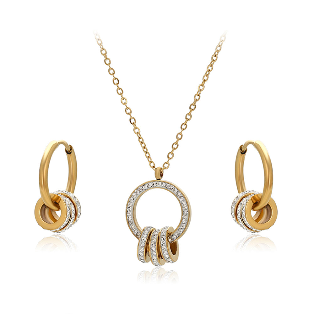 Set din Aliaj Placat cu Aur cu Cristal Alb Emporia® ( Colier+Cercei+Pandantiv ) 2 