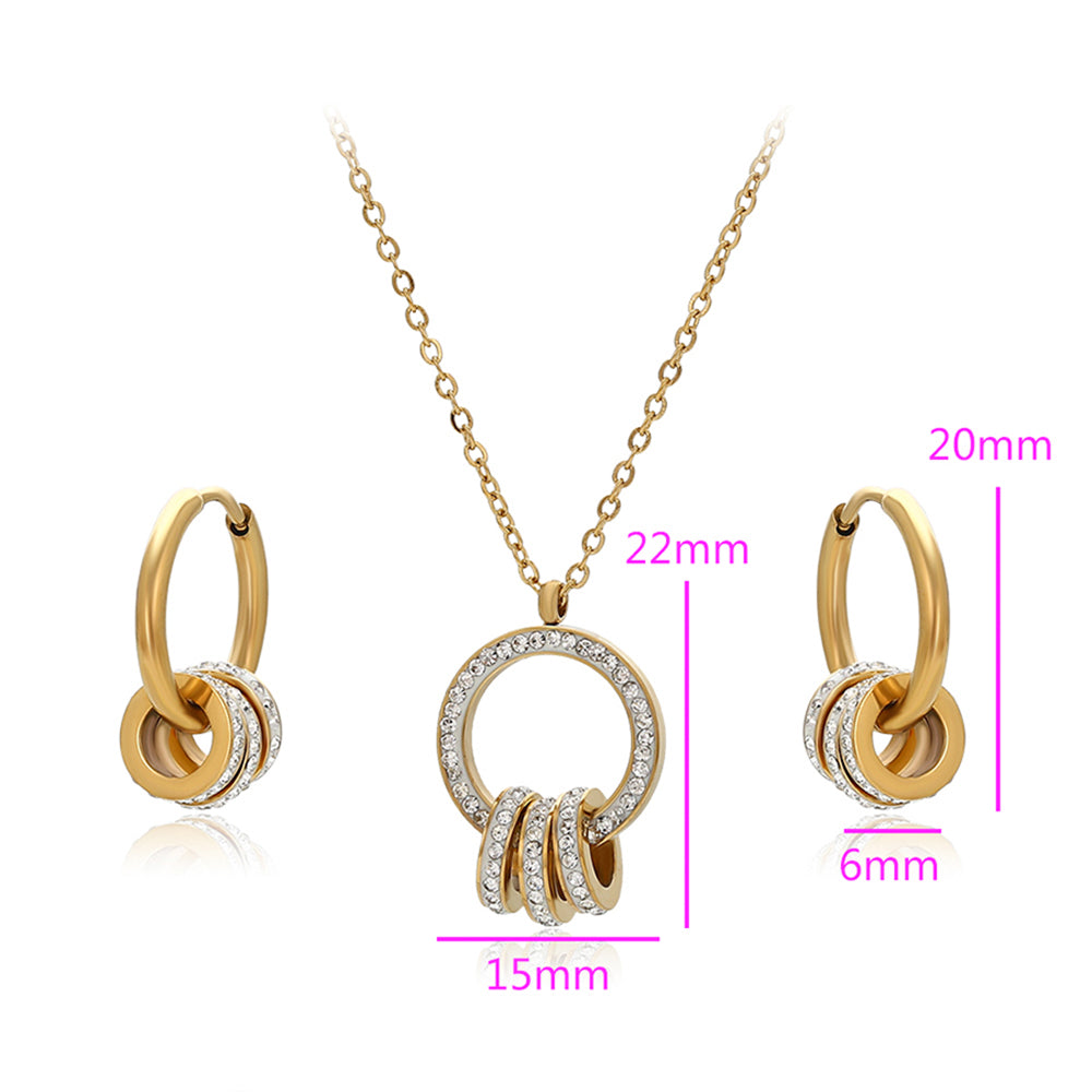 Set din Aliaj Placat cu Aur cu Cristal Alb Emporia® ( Colier+Cercei+Pandantiv )