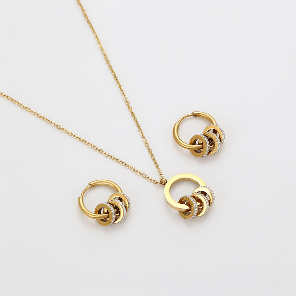 Set din Aliaj Placat cu Aur cu Cristal Alb Emporia® ( Colier+Cercei+Pandantiv )