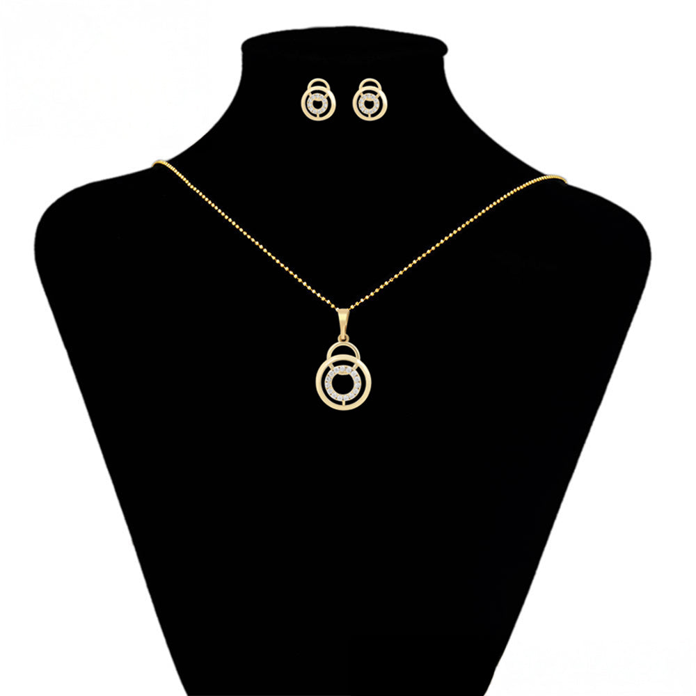 Set din Aliaj Placat cu Aur cu Cristal Alb Emporia® ( Cercei+Pandantiv )
