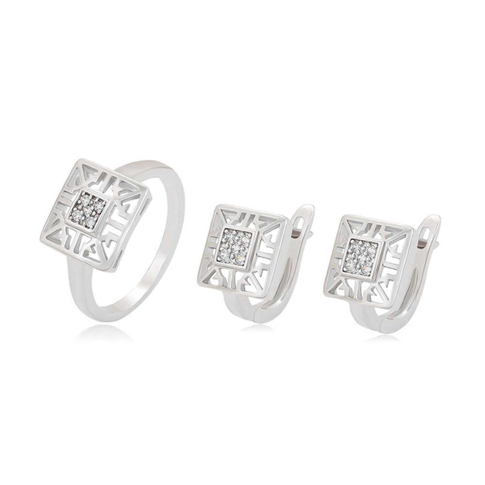Set din Aliaj Placat cu Aur cu Cristal Alb Emporia® ( Cercei+Inel ) 1 