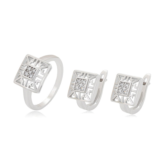 Set din Aliaj Placat cu Aur cu Cristal Alb Emporia® ( Cercei+Inel )