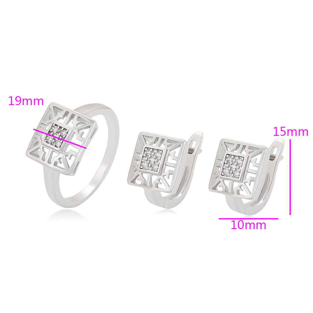 Set din Aliaj Placat cu Aur cu Cristal Alb Emporia® ( Cercei+Inel ) 4 