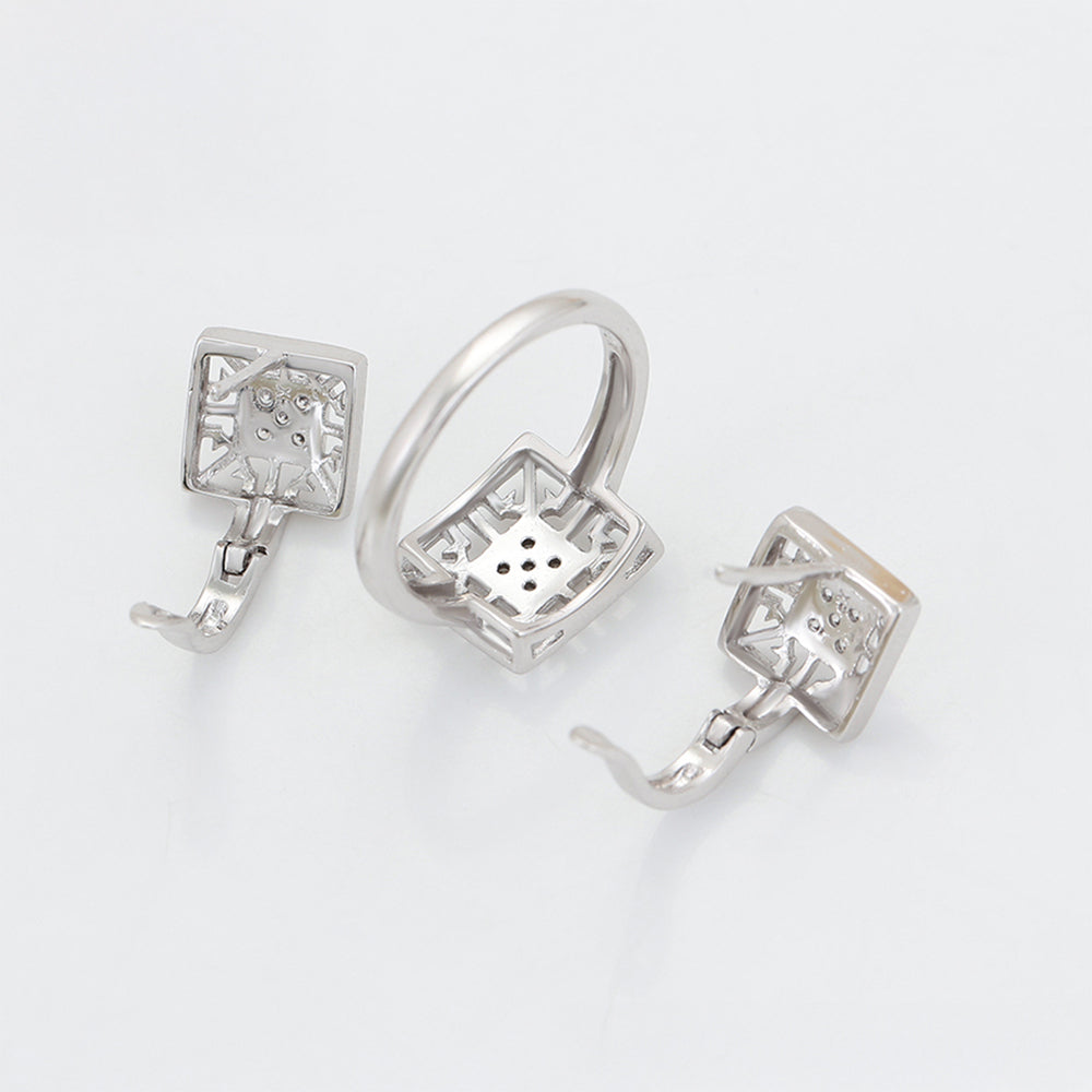 Set din Aliaj Placat cu Aur cu Cristal Alb Emporia® ( Cercei+Inel ) 7 