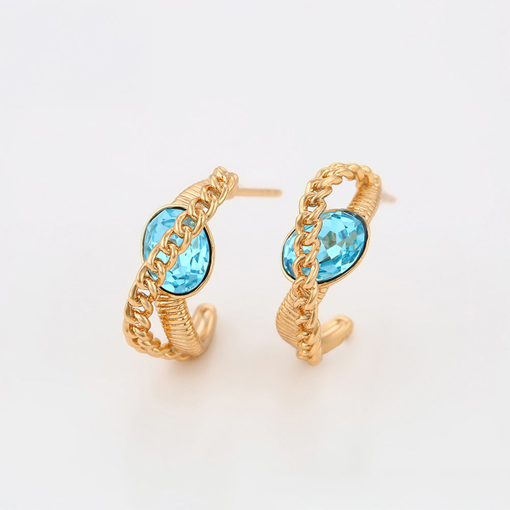 Cercei din Aliaj Placat cu Aur cu Cristal Albastru Emporia®