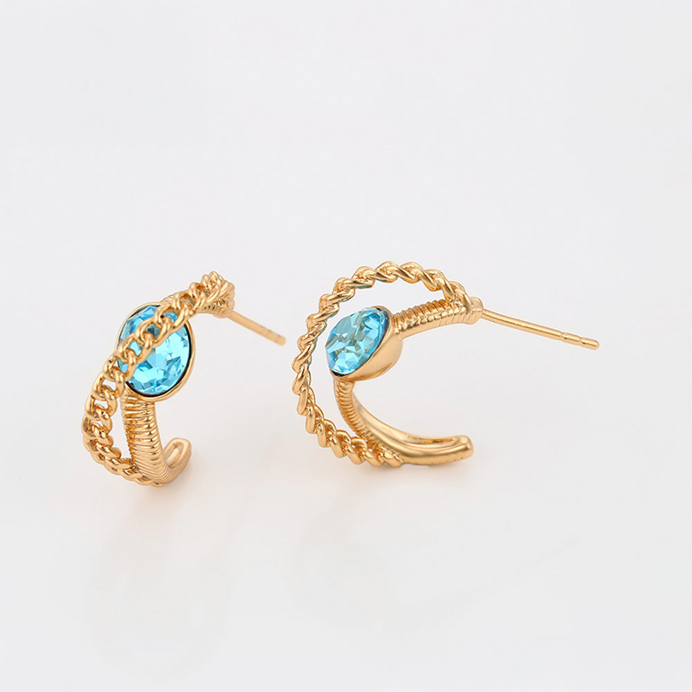 Cercei din Aliaj Placat cu Aur cu Cristal Albastru Emporia® 5 