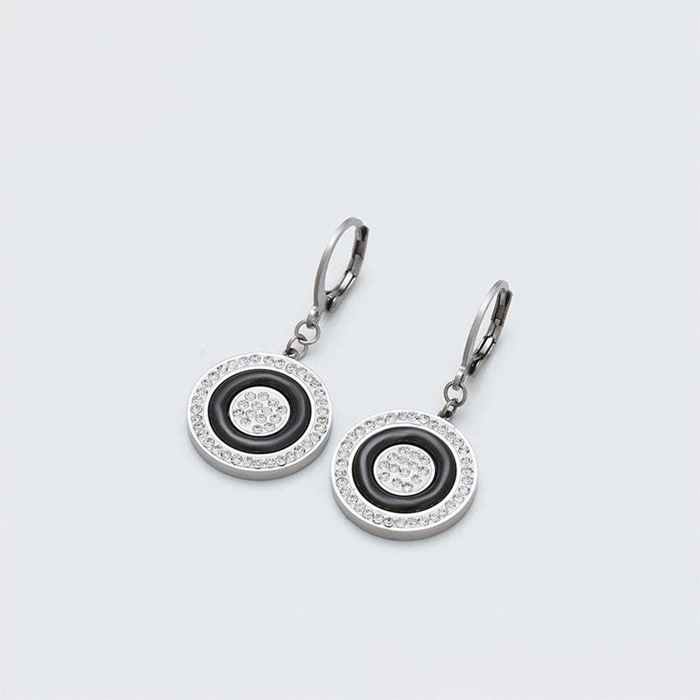 Cercei din Aliaj Placat cu Aur cu Cristal Alb Emporia® și Cristal Negru Emporia® 3 