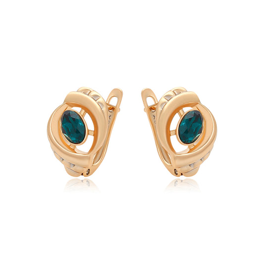 Cercei din Aliaj Placat cu Aur cu Cristal Verde Emporia®