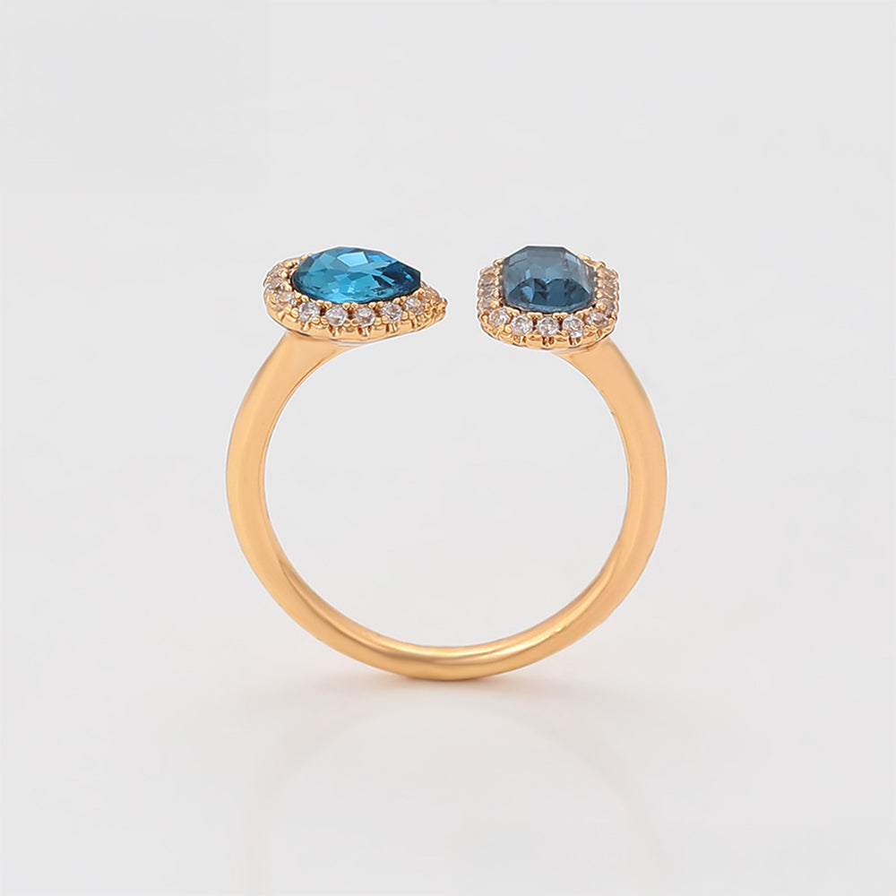 Inel din Aliaj Placat cu Aur cu Cristal Albastru Emporia® și Cristal Alb Emporia®