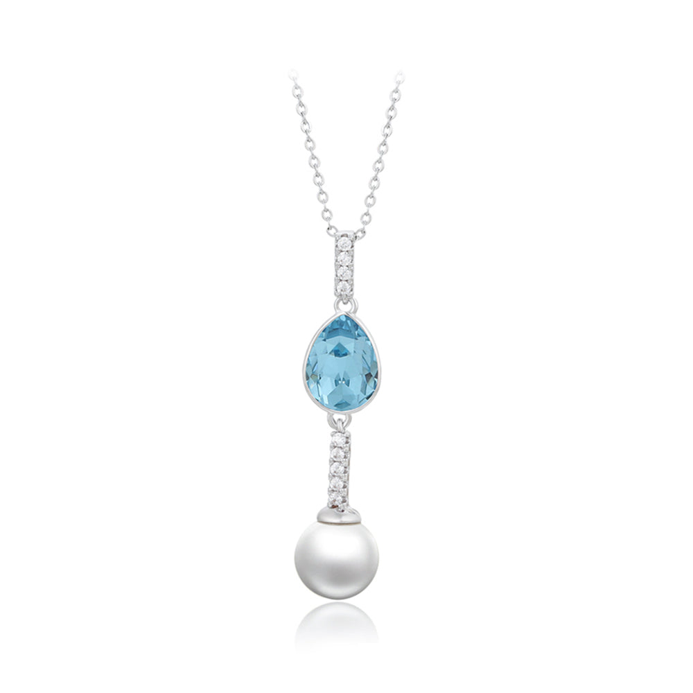 Colier din Aliaj Placat cu Aur cu Cristal Albastru Emporia® și Perlă de cristal 2 