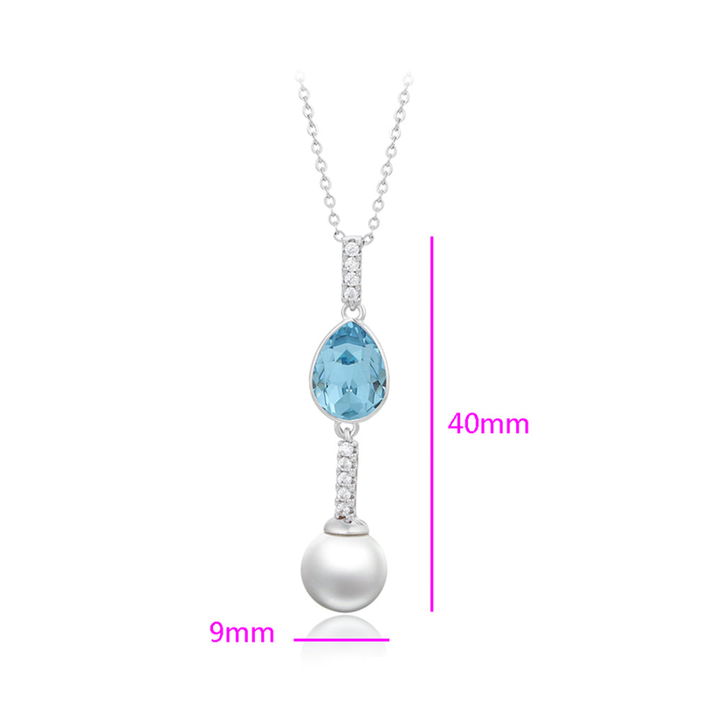 Colier din Aliaj Placat cu Aur cu Cristal Albastru Emporia® și Perlă de cristal 3 