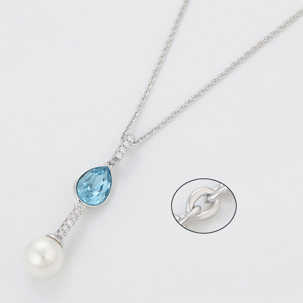 Colier din Aliaj Placat cu Aur cu Cristal Albastru Emporia® și Perlă de cristal 1 