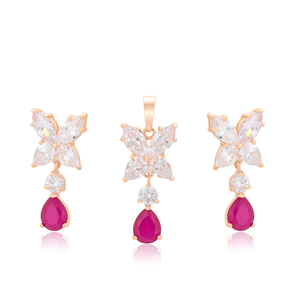 Set din Aliaj Placat cu Aur cu Cristal Roz Emporia® și Cristal Alb Emporia® ( Cercei+Pandantiv ) 2 