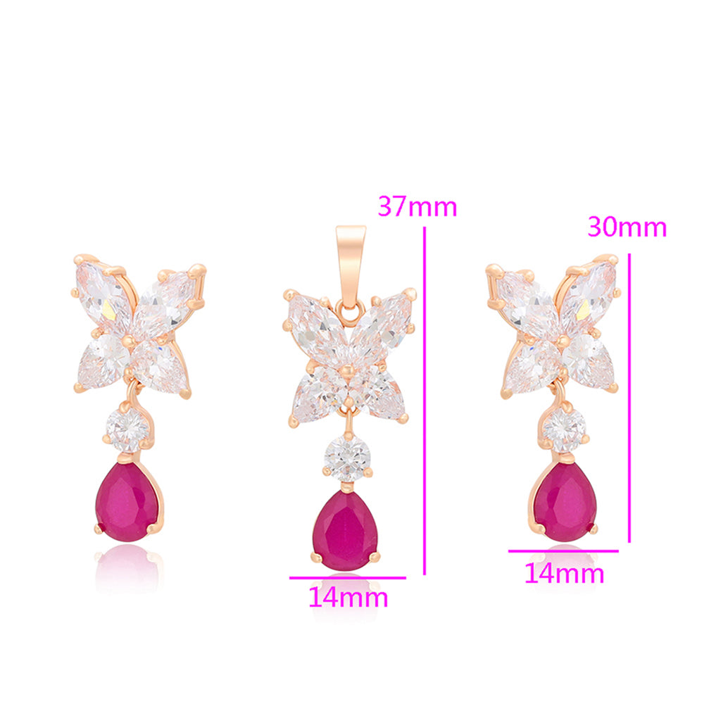Set din Aliaj Placat cu Aur cu Cristal Roz Emporia® și Cristal Alb Emporia® ( Cercei+Pandantiv )