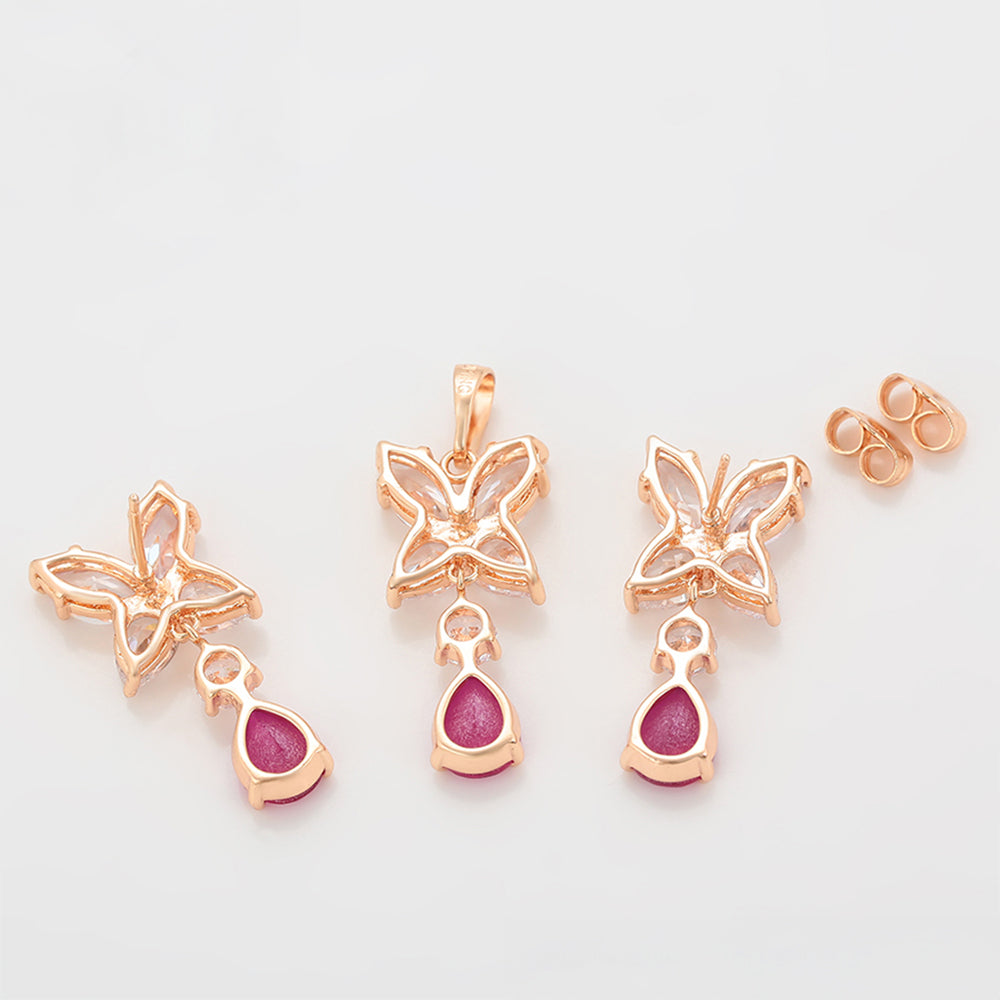 Set din Aliaj Placat cu Aur cu Cristal Roz Emporia® și Cristal Alb Emporia® ( Cercei+Pandantiv ) 5 