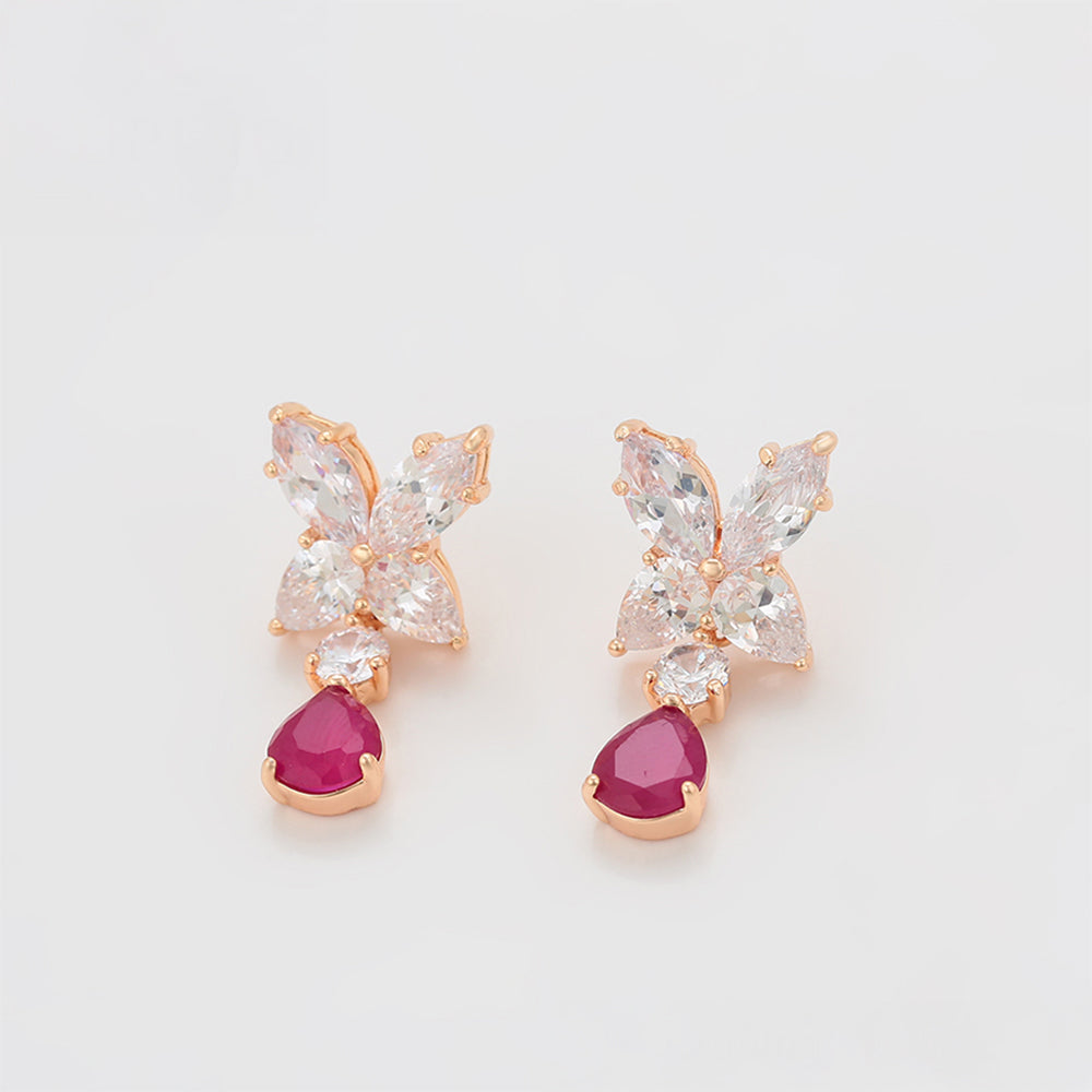 Set din Aliaj Placat cu Aur cu Cristal Roz Emporia® și Cristal Alb Emporia® ( Cercei+Pandantiv ) 9 