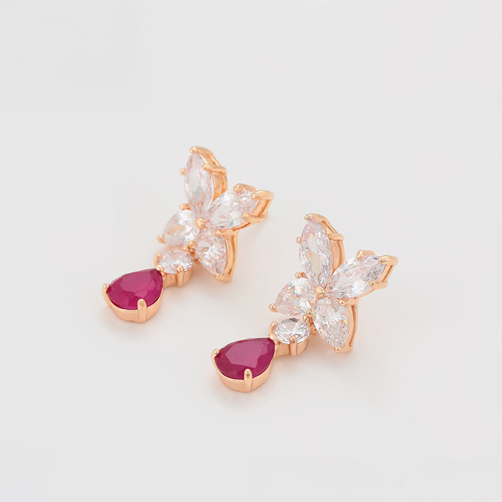Set din Aliaj Placat cu Aur cu Cristal Roz Emporia® și Cristal Alb Emporia® ( Cercei+Pandantiv ) 10 