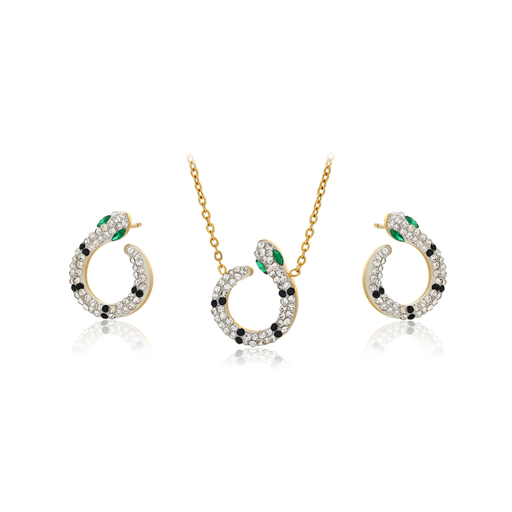 Set din Aliaj Placat cu Aur cu Cristal Verde Emporia® și Cristal Alb Emporia® ( Colier+Cercei )