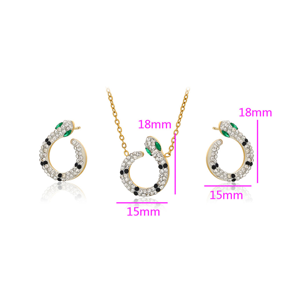 Set din Aliaj Placat cu Aur cu Cristal Verde Emporia® și Cristal Alb Emporia® ( Colier+Cercei )