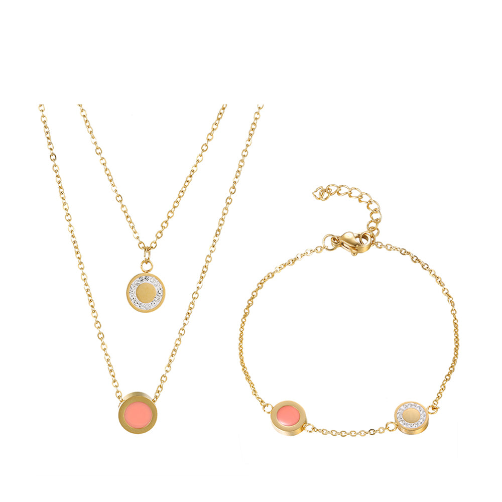 Set din Aliaj Placat cu Aur cu Cristal Roz Emporia® și Cristal Alb Emporia® ( Colier+Brățară )