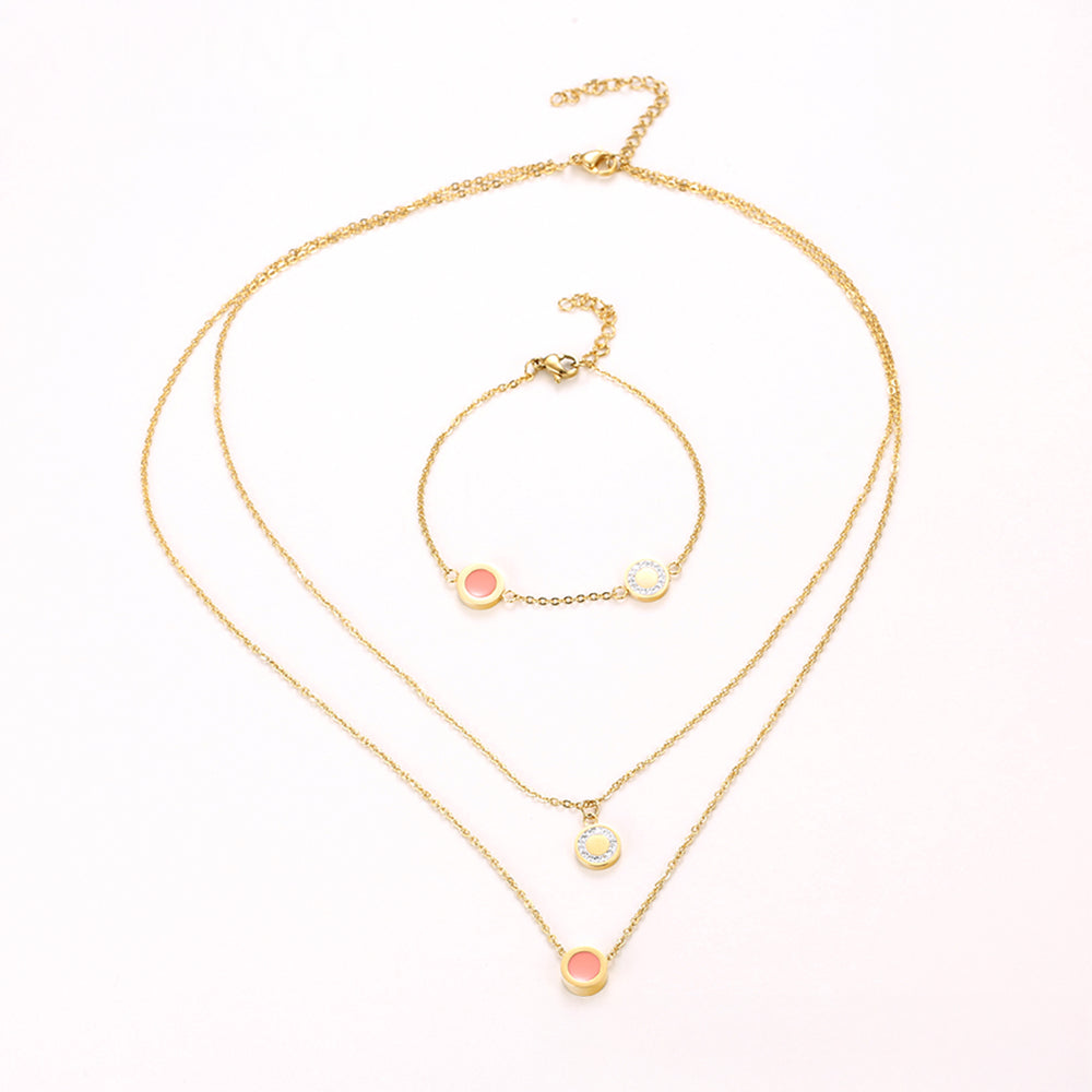 Set din Aliaj Placat cu Aur cu Cristal Roz Emporia® și Cristal Alb Emporia® ( Colier+Brățară ) 3 