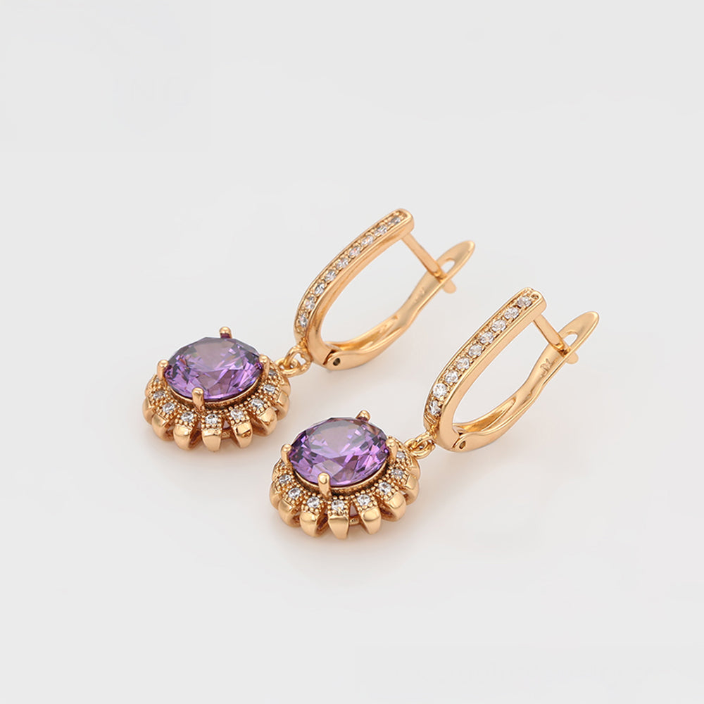 Set din Aliaj Placat cu Aur cu Cristal Violet Emporia® și Cristal Alb Emporia® ( Cercei+Inel+Pandantiv ) 3 