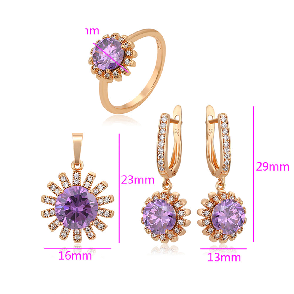 Set din Aliaj Placat cu Aur cu Cristal Violet Emporia® și Cristal Alb Emporia® ( Cercei+Inel+Pandantiv ) 7 