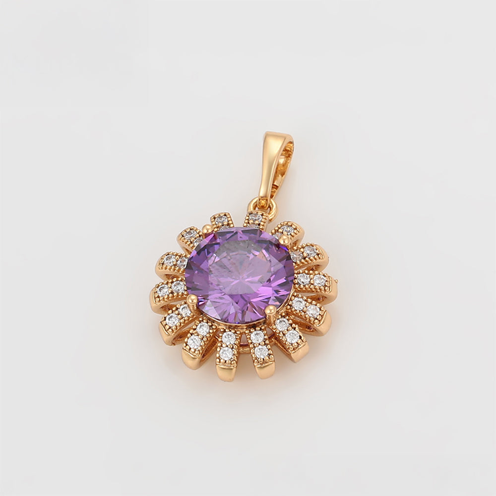 Set din Aliaj Placat cu Aur cu Cristal Violet Emporia® și Cristal Alb Emporia® ( Cercei+Inel+Pandantiv ) 9 