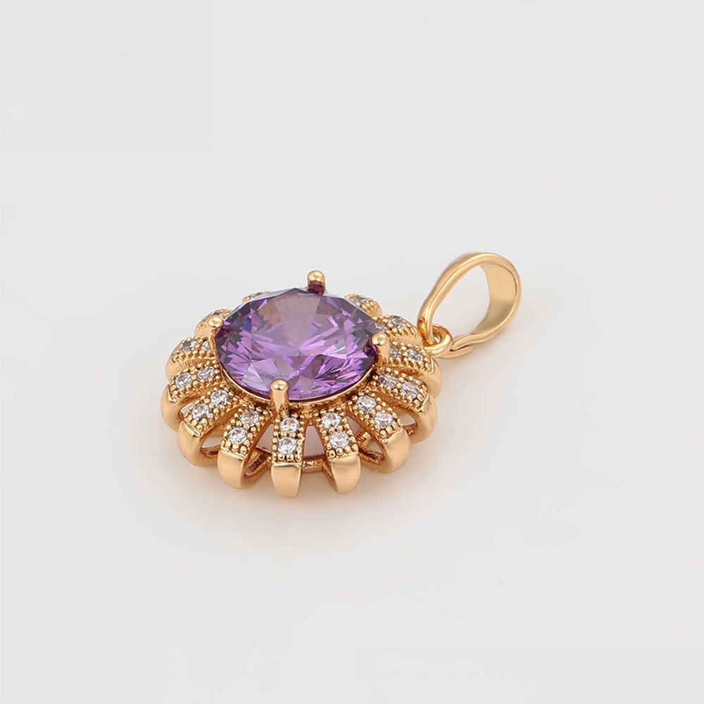 Set din Aliaj Placat cu Aur cu Cristal Violet Emporia® și Cristal Alb Emporia® ( Cercei+Inel+Pandantiv ) 10 