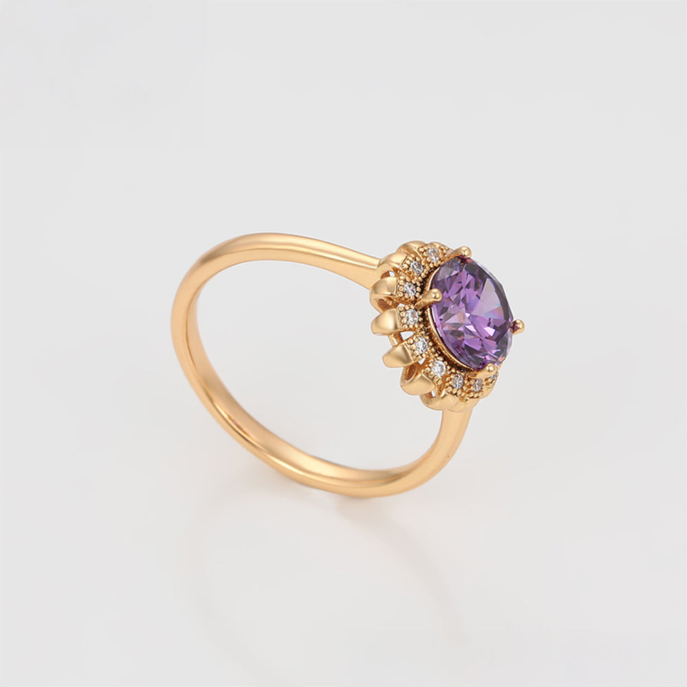 Set din Aliaj Placat cu Aur cu Cristal Violet Emporia® și Cristal Alb Emporia® ( Cercei+Inel+Pandantiv ) 12 