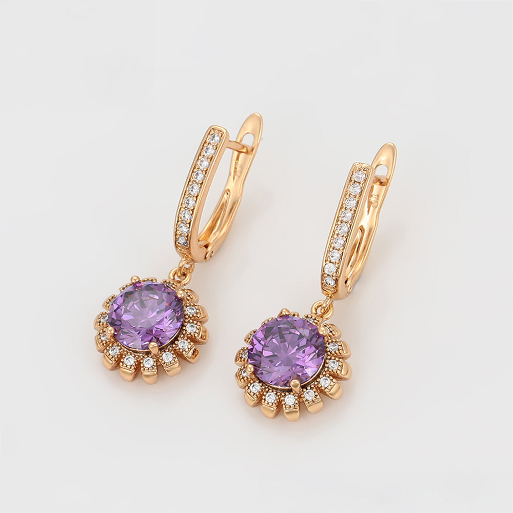 Set din Aliaj Placat cu Aur cu Cristal Violet Emporia® și Cristal Alb Emporia® ( Cercei+Inel+Pandantiv ) 13 