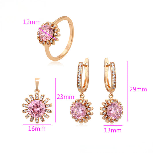 Set din Aliaj Placat cu Aur cu Cristal Roz Emporia® și Cristal Alb Emporia® ( Cercei+Inel+Pandantiv )