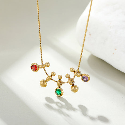 Colier din Aliaj Placat cu Aur cu Cristal Verde Emporia® și Cristal Roșu Emporia®