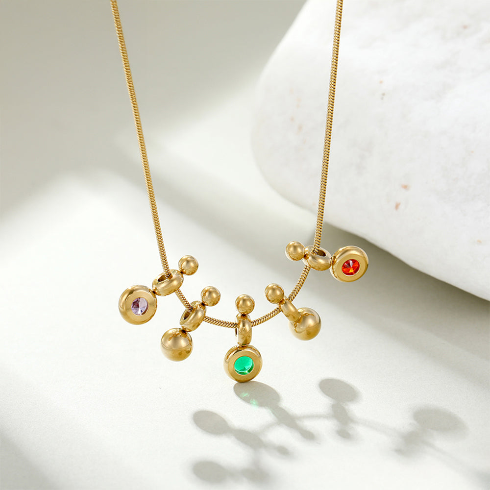 Colier din Aliaj Placat cu Aur cu Cristal Verde Emporia® și Cristal Roșu Emporia® 4 