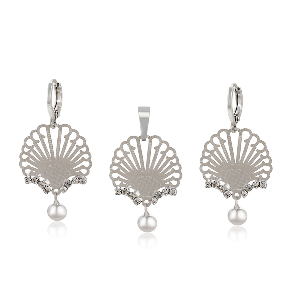 Set din Aliaj Placat cu Aur cu Cristal Alb Emporia® ( Cercei+Pandantiv ) 1 