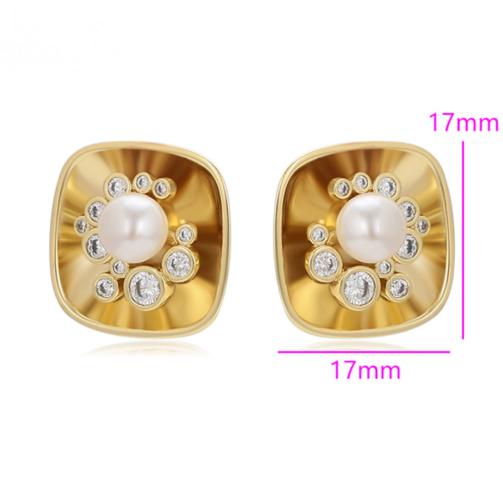 Cercei din Aliaj Placat cu Aur cu Perlă de cristal și Cristal Alb Emporia® 2 