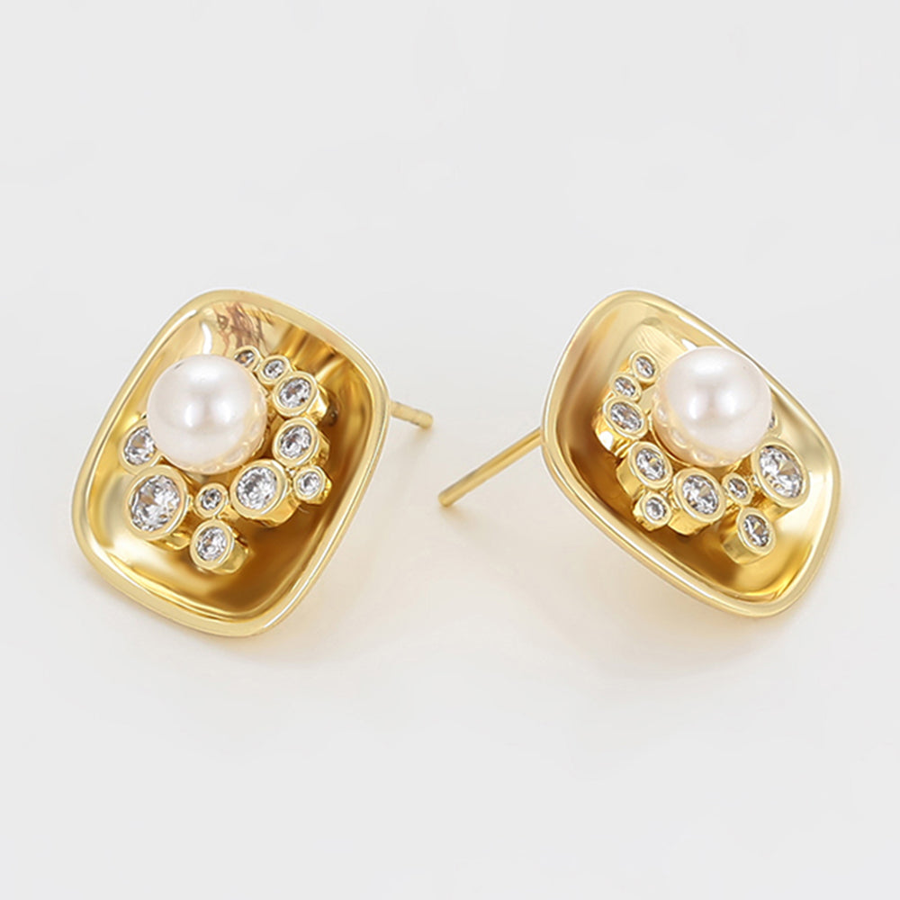 Cercei din Aliaj Placat cu Aur cu Perlă de cristal și Cristal Alb Emporia® 6 