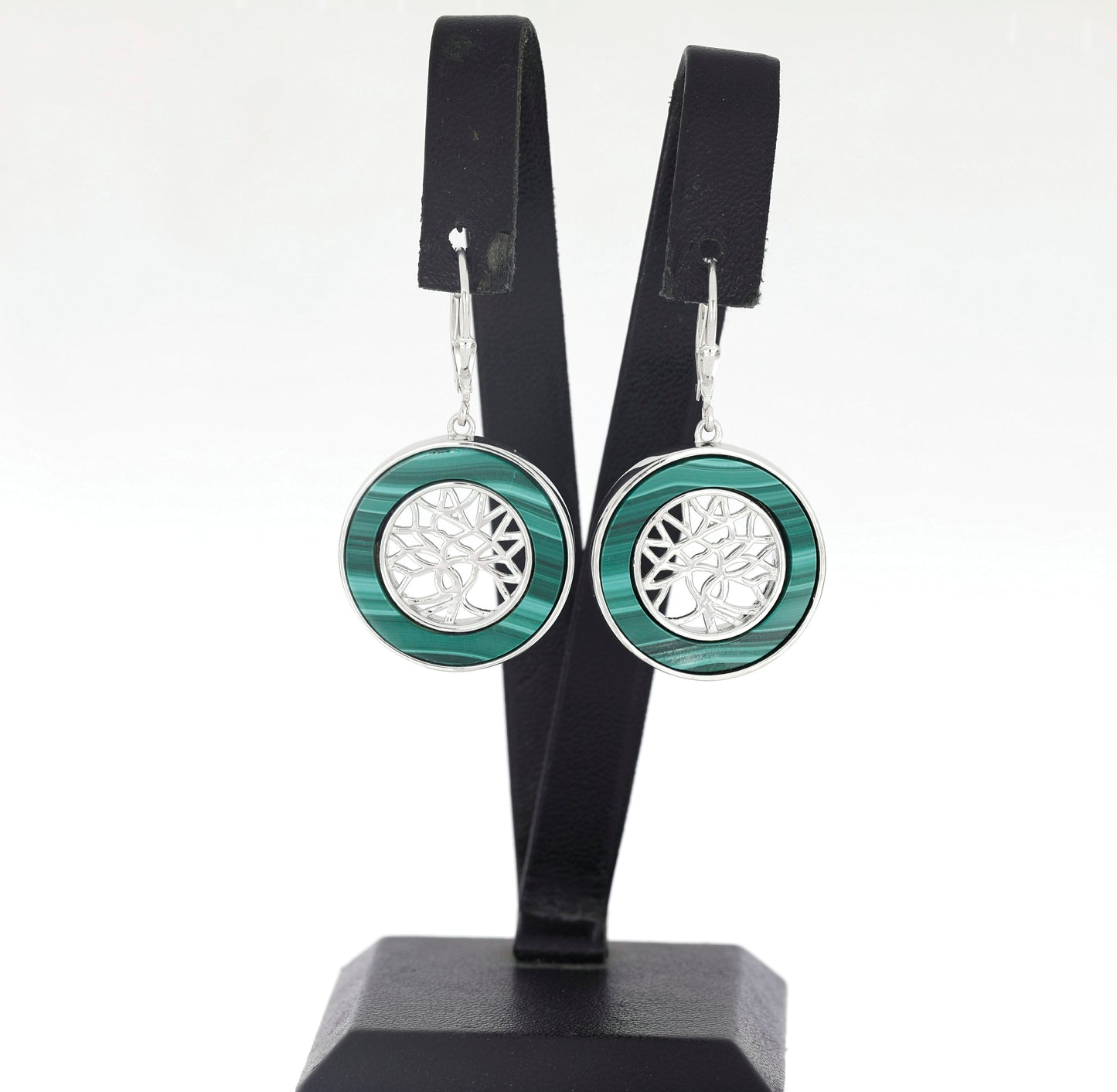 Cercei din Argint 925 ( 12.29 grame ) cu Malachit din Țara Galilor 18.69 Carate