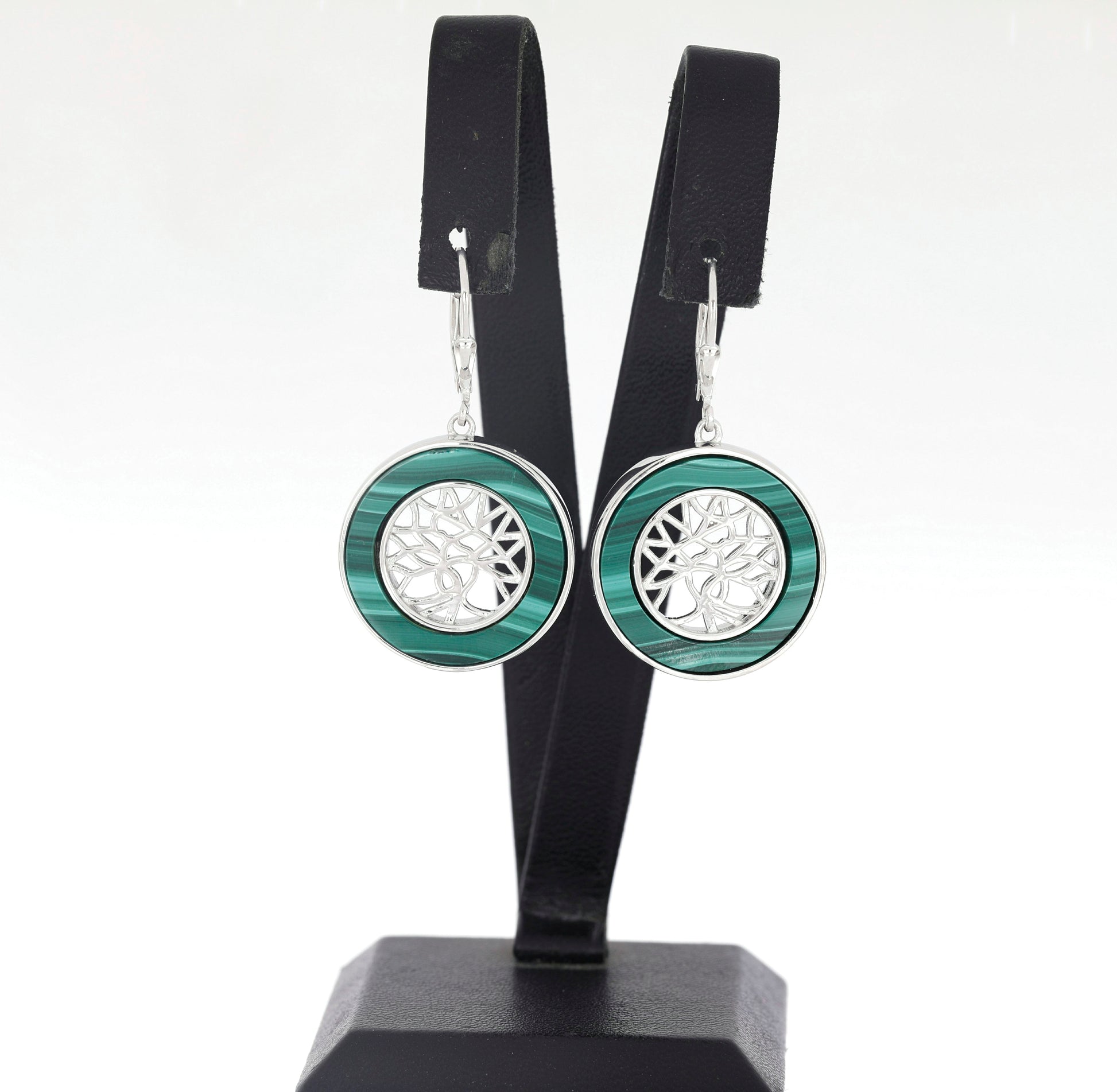 Cercei din Argint 925 ( 12.29 grame ) cu Malachit din Țara Galilor 18.69 Carate 2 