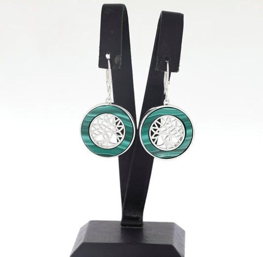 Cercei din Argint 925 ( 12.29 grame ) cu Malachit din Țara Galilor 18.69 Carate