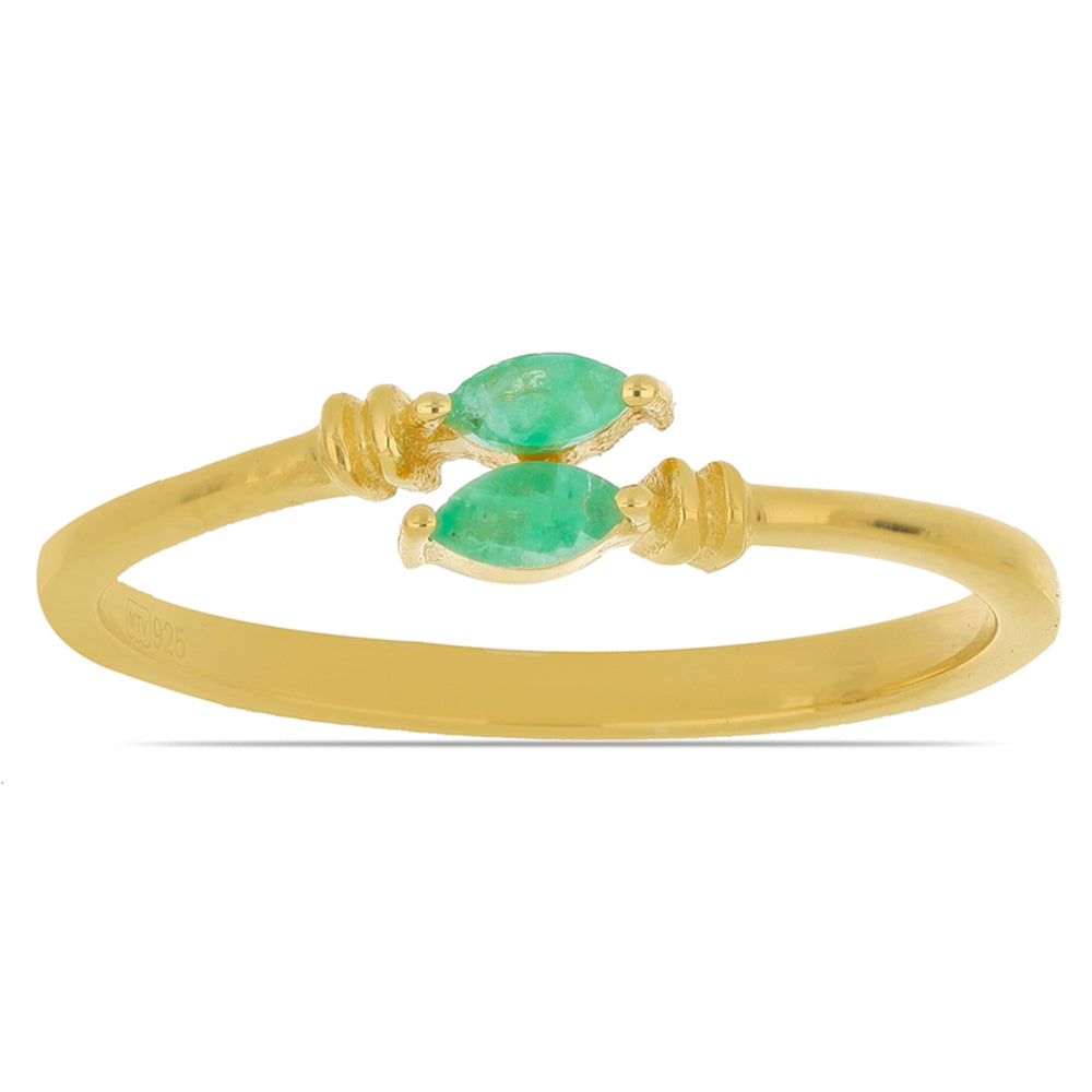 Inel din Argint 925 Placat cu Aur ( 1.5 grame ) cu Smarald Brazilian 0.19 Carate 2 