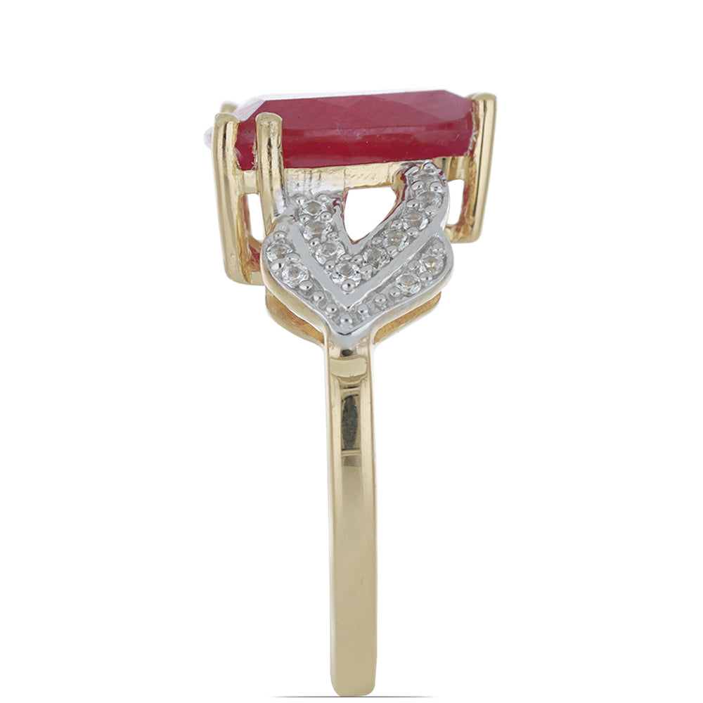 Inel din Argint 925 Placat cu Aur ( 3.09 grame ) cu Rubin Malagasy și Topaz Alb 7.01 Carate 2 