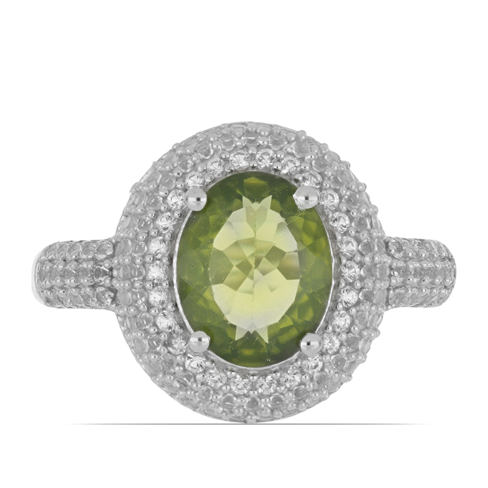 Inel din Argint 925 ( 3.32 grame ) cu Peridot Changbai și Topaz Alb 3.54 Carate 1 